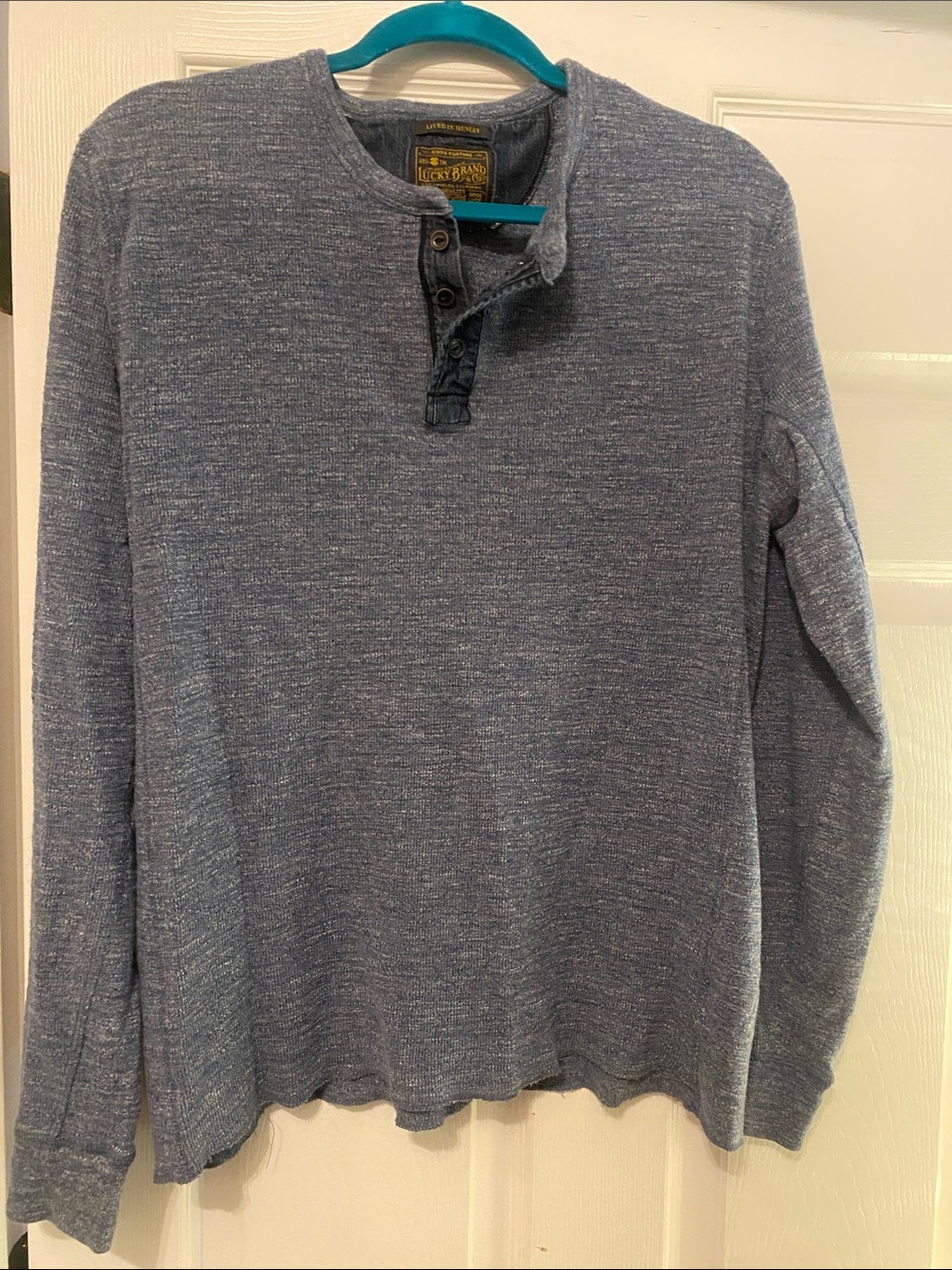 Lucky Brand Men’s Heathered Blue Crewneck Henley Sweater